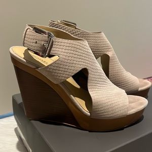 Michael Michael Kors Snakeskin Leather Wedge Sandals